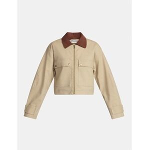 Women's Tan Utility Jacket with Brown Collar